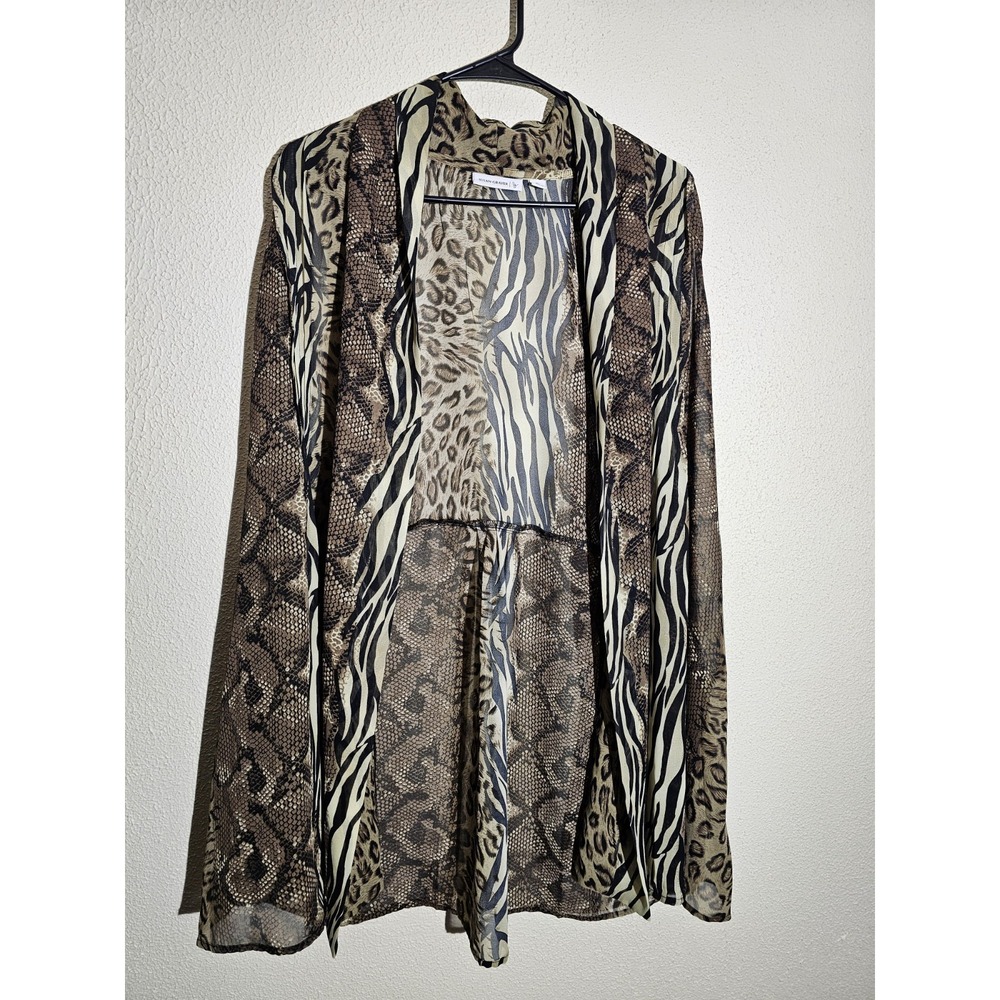 Susan Graver Sheer Animal Print Mid Length‎ Duster XL Safari Leopard Snake Zebra
